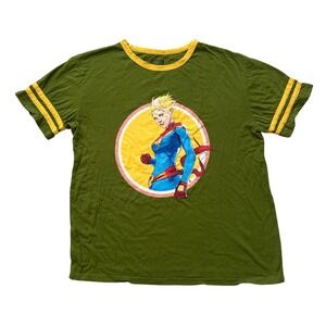 Marvel Captain Graphic T-Shirt Loot Wear Short Sleeve‎ Green Yellow Women Large